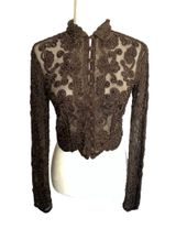 Cache RARE  Brown Beaded Embroidered Collared Button Front Bolero Jacket M Photo 0