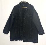 Chocolate USA Women Jean Jacket Black Distressed Destroyed Oversized Size L Photo 0