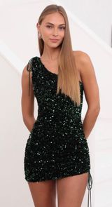 Lucy in the Sky Green One Shoulder Sequin Dress Photo 0