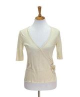 Kenneth Cole New York Faux Wrap Sweater Cream Size S Y2K Minimalist Quiet Luxury Photo 0