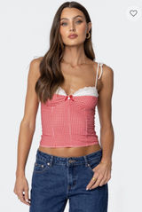 Edikted Red Peekaboo Lacey Gingham Corset Photo 0