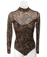 AllSaints Ambient Elia Leopard Animal Print Mesh Long Sleeve Bodysuit Top Size S Photo 0