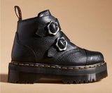 NWT RARE Dr. Martens Devon Flower Black Buckle Leather Platform Boots Size 8 Photo 0