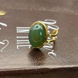 Green Jade Stainless Steel Adjustable Ring Bohemian Photo 0