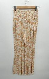 Billabong Pants Women Large Orange Floral Flare Boho Cinch Waist High Waisted Photo 0