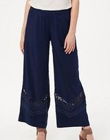 Susan Graver Linen Blend Ankle Pants Crochet Detail Navy Blue Size 12 Photo 0