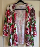 Sag Harbor | Pink White & Green Floral Button Up Cardigan 3/4 Length Sleeves XL Photo 0