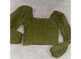 Abercrombie Long-Sleeve Ruched Bodice Puff Sleeve Top Green Medium Smocked NWOT Photo 0