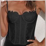 Lace Sexy Corset Top Going Out Spaghetti Strap Bustier Fashion Vintage Night Out Black Size M Photo 0