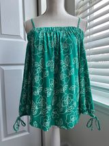 Jeannie & Marlis Floral Elastic Stretch Cold Shoulder Balloon Sleeve Blouse Photo 0