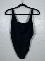 Aerie Women M Black Layered One Piece Swimsuit Bandeau Deep V-Neck Full Coverage Photo 0