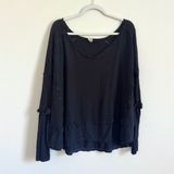 Free People We the Free Thermal Size Large Black Waffle Laguna Long Sleeve Top Photo 0