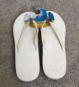 Womens 11 white rainbow leather flip flops NEW Photo 0