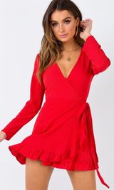 Princess Polly Red Wrap Dress Photo 0