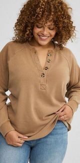 TORRID Cozy Fleece Henley Sweatshirt Women's size 2 (2X, 18-20), tobacco brown Photo 0