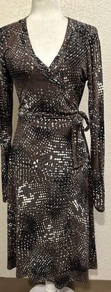 Brown Front Faux Wrap Stretch Dress w/ Belt Photo 0