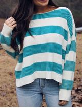 BLANK NYC Turquoise Striped Sweater  Photo 0