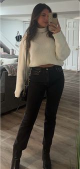 Abercrombie Black Denim Leather Jeans Photo 0