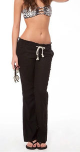 Roxy Oceanside Linen Blend Flare Beach Pants in Black Small Photo 0