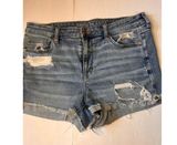 American Eagle Stretched High Rise Shortie Distressed Women Jean Shorts Size 14 Photo 0