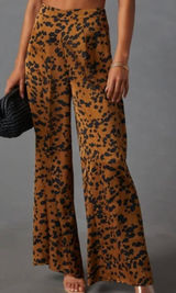 VICI Easy Tiger Brown & Black Leopard Print High Waist Wide Leg Trouser Pants L Photo 0