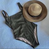 Madewell Olive Green Second Wave Ribbed Square-Neck Tank One-Piece Swimsuit Photo 0