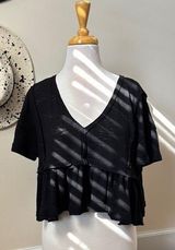 Black V-Neck Ruffle Top Photo 0