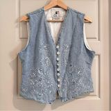 Rafaella Vintage Denim Embroidered Vest Size Large Photo 0