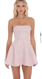 Shimmer Jacquard Strapless flare dress in dusty pink Photo 0