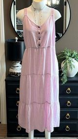 SONOMA Pink & White Stripe Linen Tiered Ruffle Boho Maxi Dress Size 2X NWT Photo 0