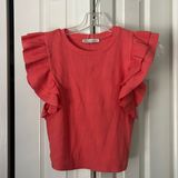 Zara Ruffled Ribbed Shirt in coral Photo 0