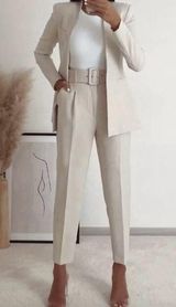 | wide belt pleated straight tapered leg trousers Photo 0