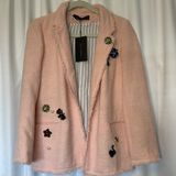 New NWT ZARA Woman PINK Boucle JACKET BLAZER Rhinestones Pearls Floral Whimsical Photo 0