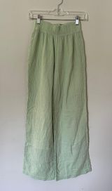 True Craft Green Linen High Rise Wide Leg Pants Photo 0
