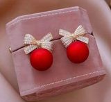 Gorgeous Holiday Bow with Red Shiny Ball Earrings Photo 0