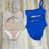 Aerie  swimsuit bundle size Medium. Tan white blue cut out Photo 0