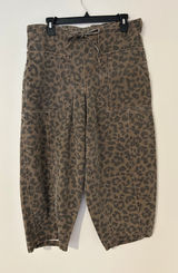 Entro Wide Barrel Leg Jogger Animal Cheetah Print Brown Black Tie Waist Pant M Photo 0