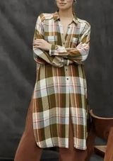 Pilcro Anthropologie long viscose tunic button down plaid shirt dress with slit Photo 0