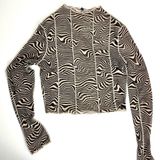 Waves Print Mesh Top Sheer Long Sleeve Black and White Retro Illusion Small Photo 0