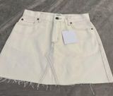 PISTOLA ivory Off White Denim A Line Mini Skirt Size 27 NET Raw Hem Casual Short Photo 0