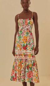 Farm Rio NEW  Floral Sketch White Midi Dress Size M Photo 0