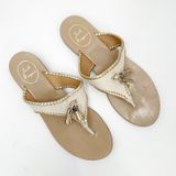 Jack Rogers Alana Sandals Size 9 Tassel Thong Slip On Leather Bone Gold Summer Photo 0