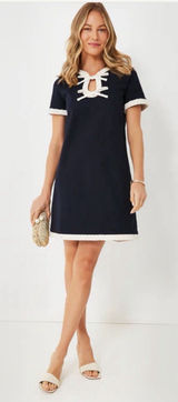 Tuckernuck  Navy Bow Olivia Dress Women’s Small Cotton Shift Mini Photo 0