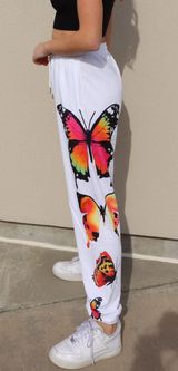 White Butterfly Sweatpants Size L Photo 0