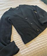 Cuffed Sleeve V Neck Button Up Sweater  Photo 0