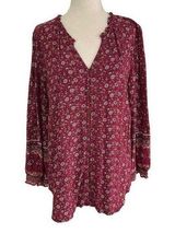 Mason Belle Pink Rose Floral V-neck Long Sleeve Women's Top Size Large | 3-5 Photo 0