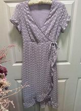 Francesca’s M Lavender Purple Daisy Embroidered Wrap Dress V Neck Flutter Sleeve Photo 0