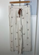 Umgee Linen Pants Size Medium Cream Brown Bows Elastic Waist Casual Vacation NWT Photo 0