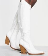 ASOS Cowgirl Western Style Knee Boots in White Croc Photo 0