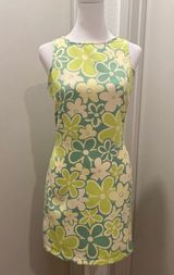 Retro 60s Mod Neon Green Floral Print Mini Dress - XS Photo 0